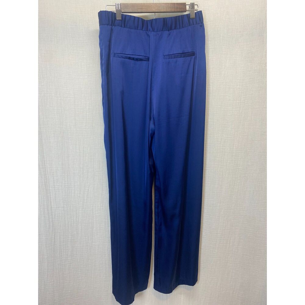 Abercrombie & Fitch Satin Wide Leg Pants Women's Sz M Blue Pleated High Rise - Picture 3 of 8